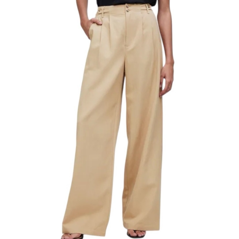 Madewell Harlow Wide-Leg Khaki Trouser Hip Pleat Office Casual Pant Size 2P